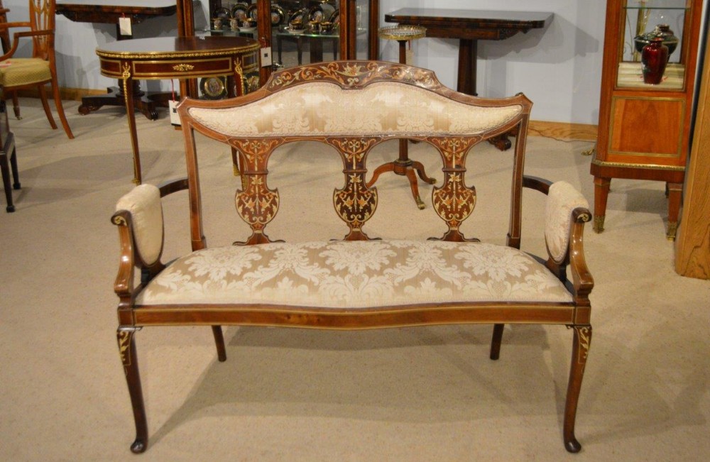 A Mahogany Inlaid Edwardian Period Antique Settee