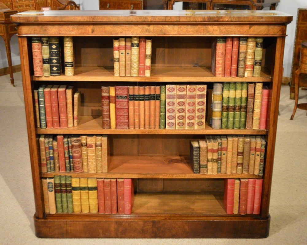 A Burr Walnut Victorian Period Antique Open Bookcase