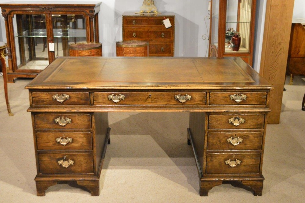 A Solid Oak 1920s Period Antique Pedestal Desk