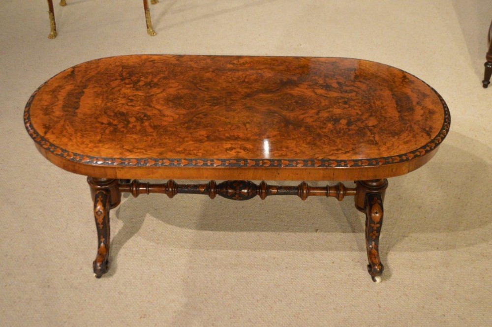 A Beautiful Burr Walnut Victorian Period Antique Oval Coffee Table (Adapted)