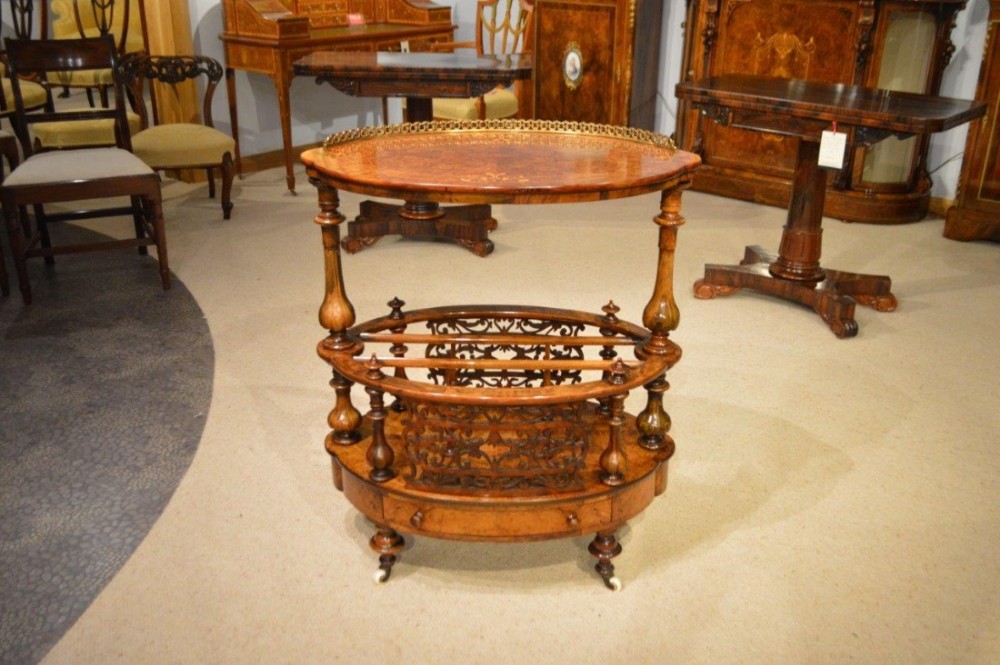 A Burr Walnut & Marquetry Inlaid Victorian Period Canterbury/Wotnot