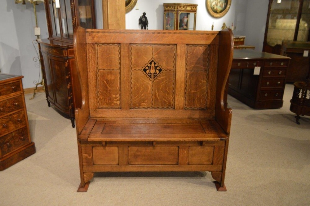 A Rare Shapland & Petter Arts and Crafts Period Oak settle