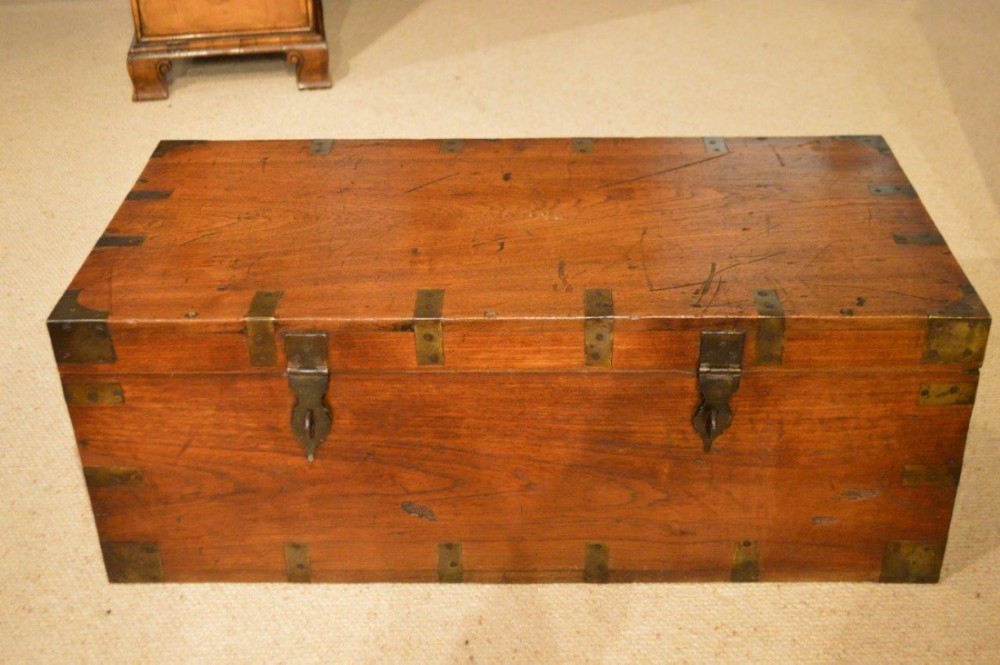 A brass bound 19th Century antique camphor trunk