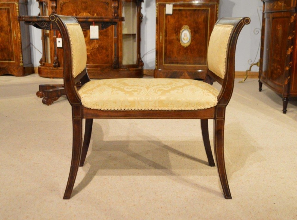 A Mahogany & Brass Late 19th Century antique Inlaid Window Seat.