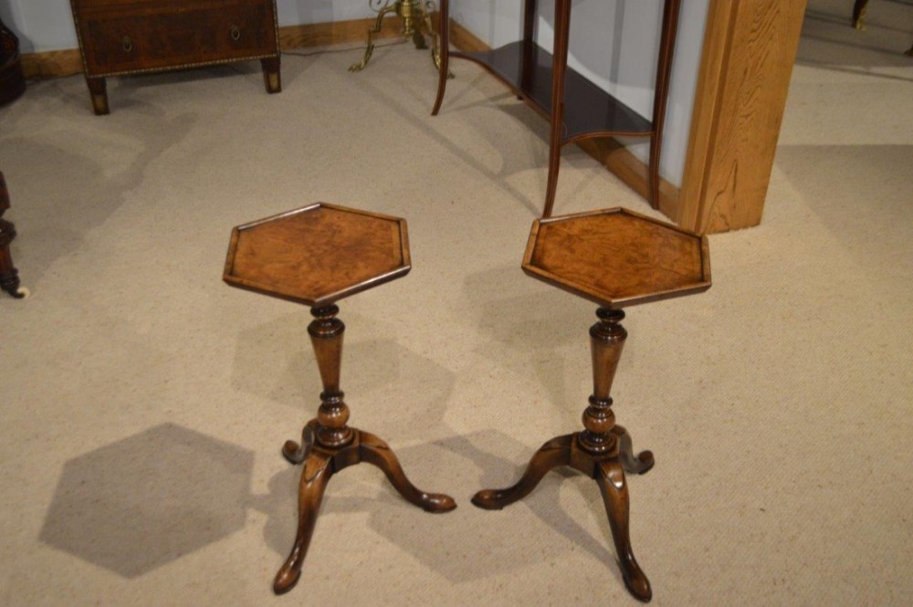 A Wonderful Pair Of Burr Elm & Walnut Queen Anne Style Wine Tables