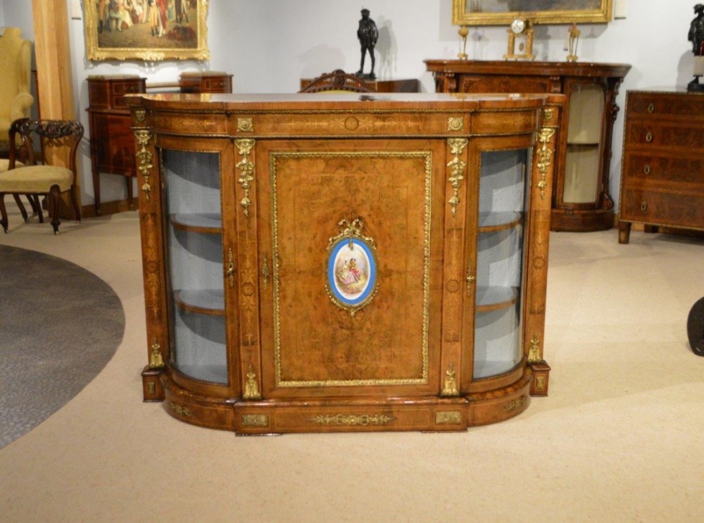 A Burr Walnut Inlaid & Ormolu Mounted Victorian Period Antique Credenza