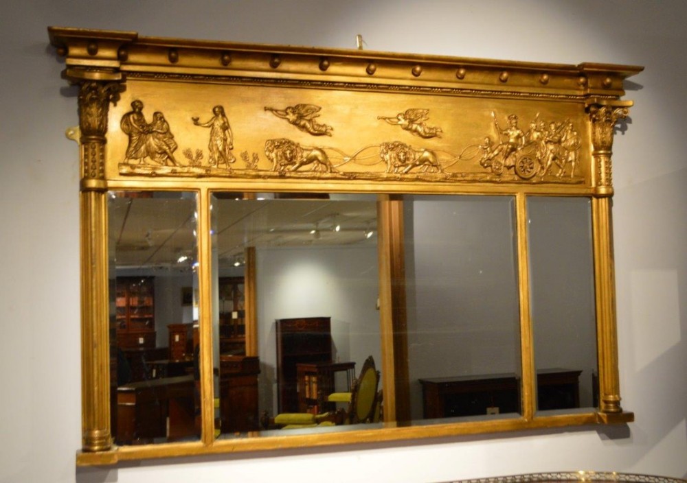 A 19th Century Chariot Gilt Wood Regency Style over mantel mirror