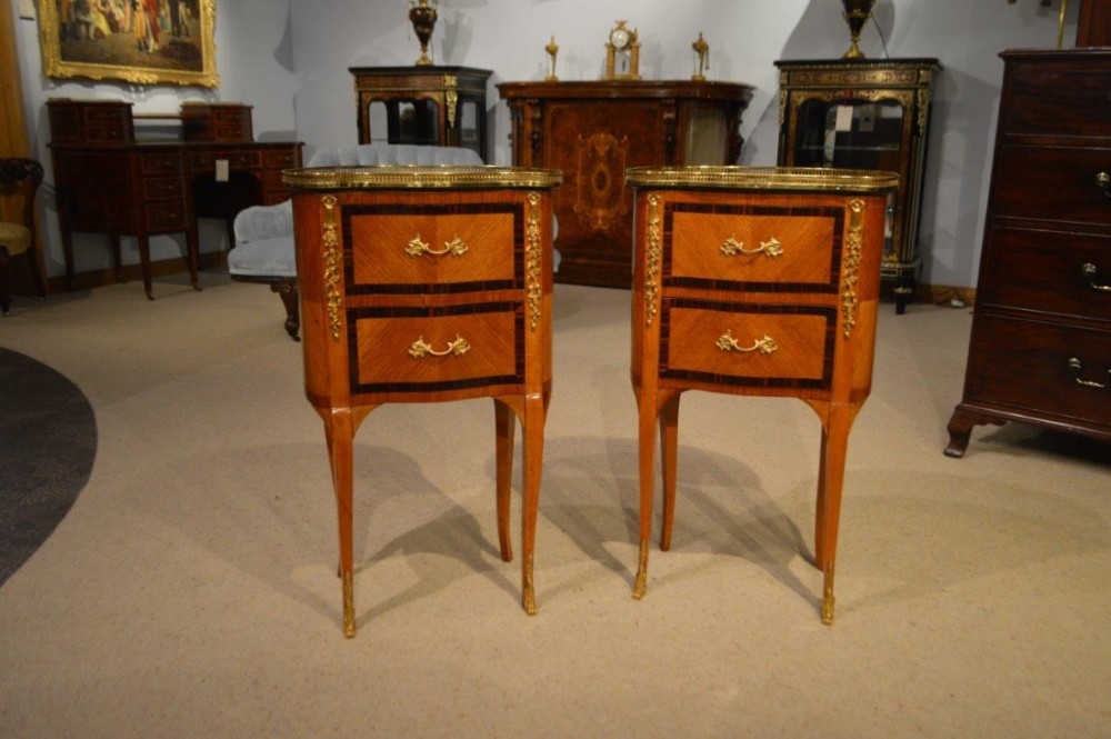 A Fine Pair of Late 19th Century French kidney shaped inlaid side tables