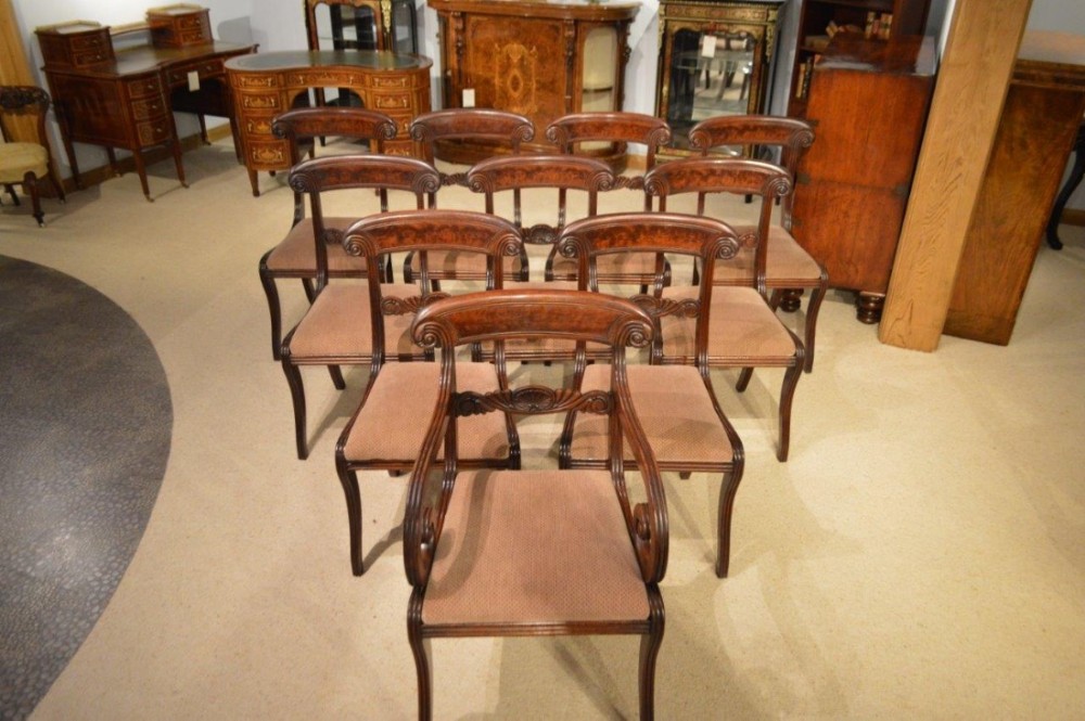 A good set of ten mahogany Regency Period antique dining chairs