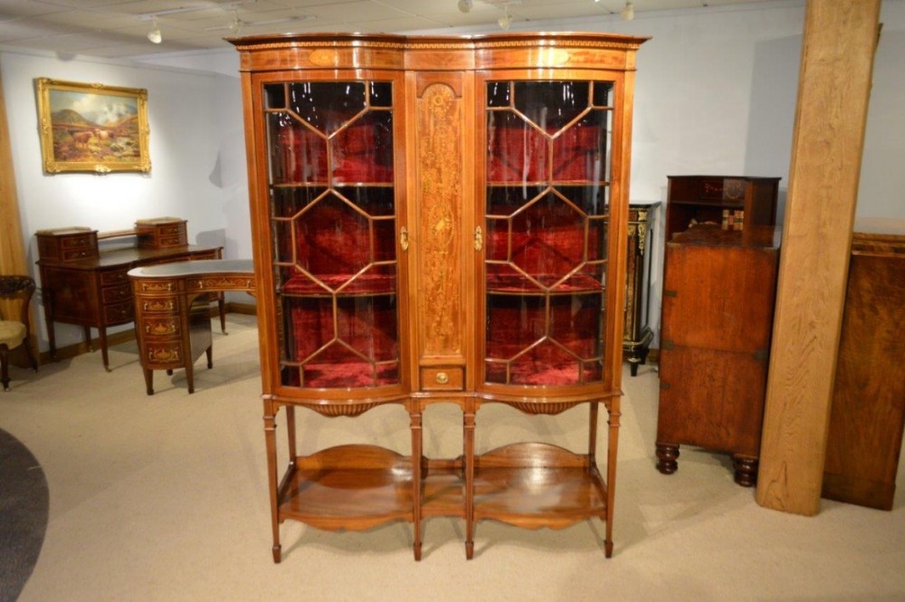 A mahogany inlaid Edwardian Period antique china cabinet