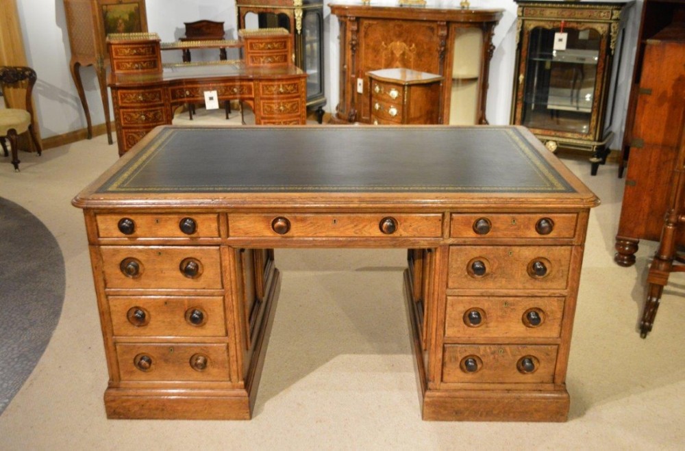 A good oak Victorian Period antique partners desk