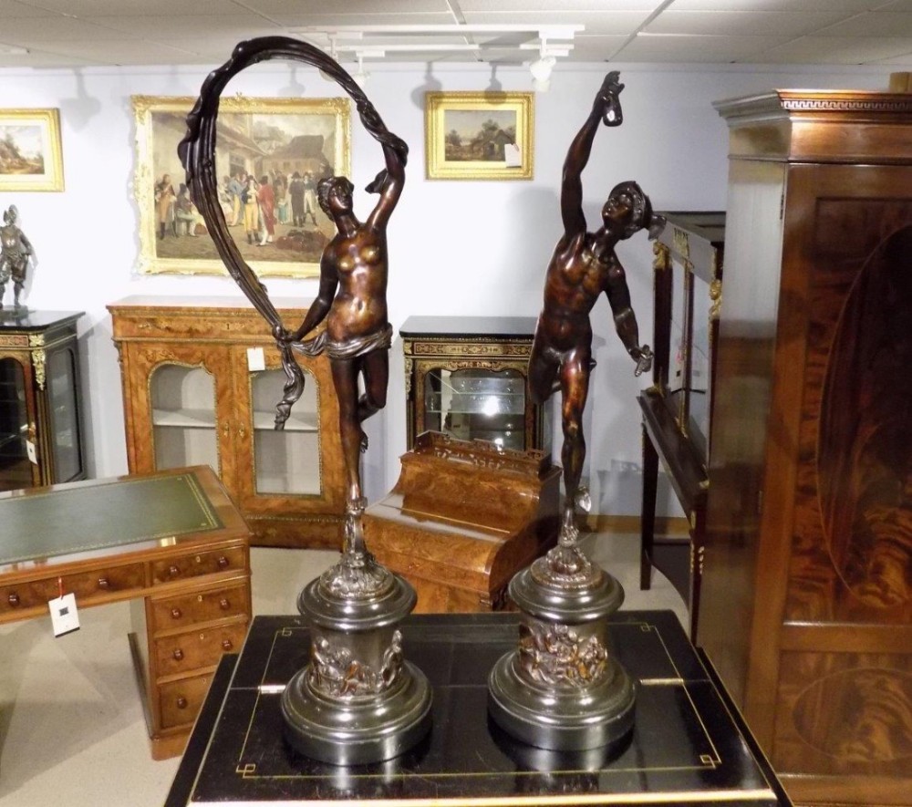 A wonderful pair of bronze French figures depicting Fortuna and Mercury