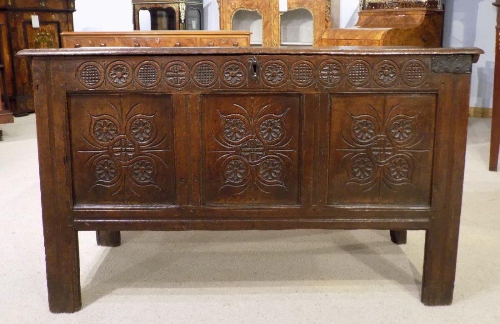 An oak Late 17th Century three panel coffer.