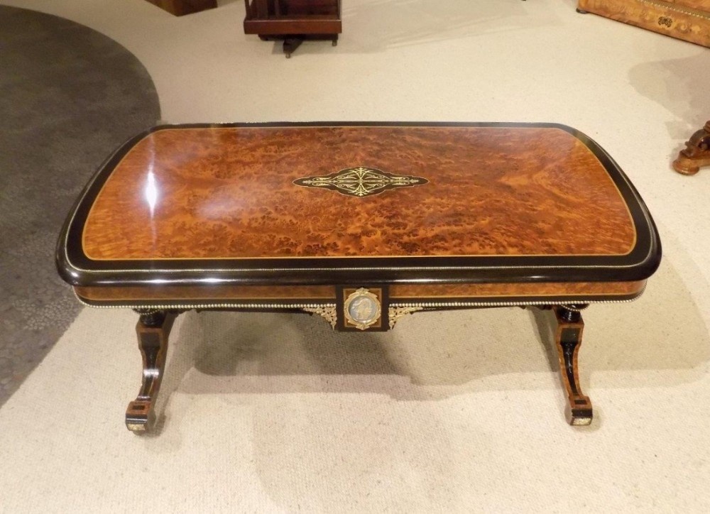 A stunning quality thuya, ebony & marquetry inlaid Victorian Period antique coffee table