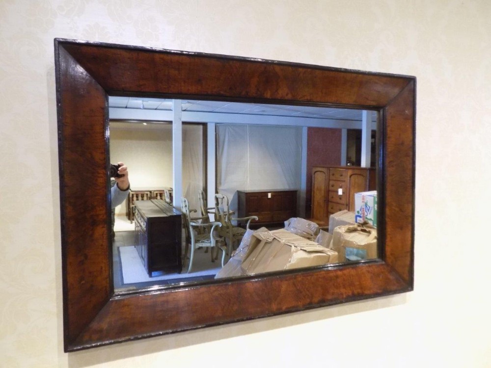 An early 19th Century burr elm rectangular antique mirror.