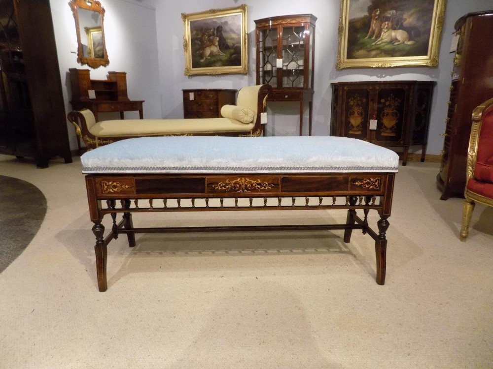 A rosewood and marquetry inlaid Late Victorian Period antique duet stool