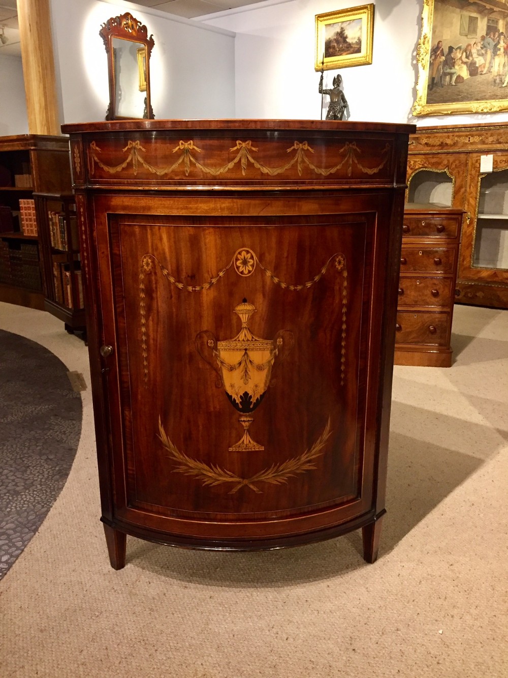 A mahogany inlaid Edwardian Period Sheraton Revival Corner Cabinet. 