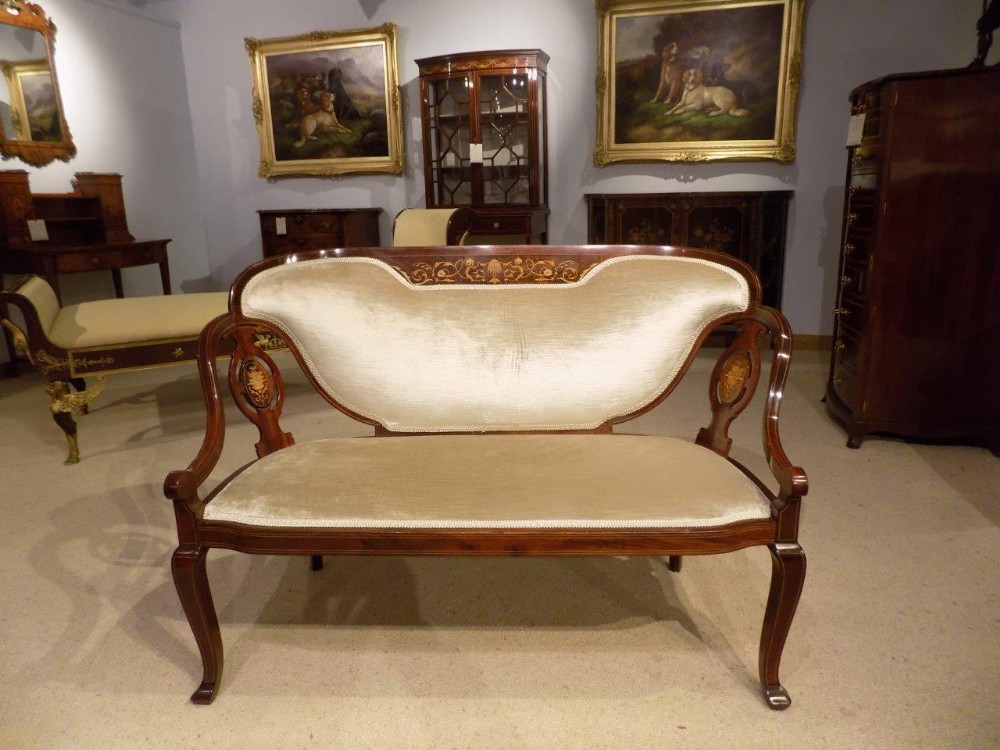 A fine quality mahogany, rosewood & marquetry inlaid Edwardian Period sofa.