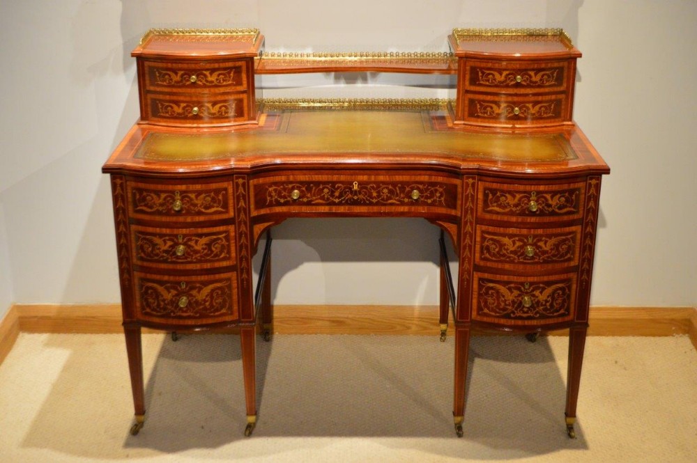 A Stunning quality mahogany inlaid Late Victorian Period desk by Edwards & Roberts