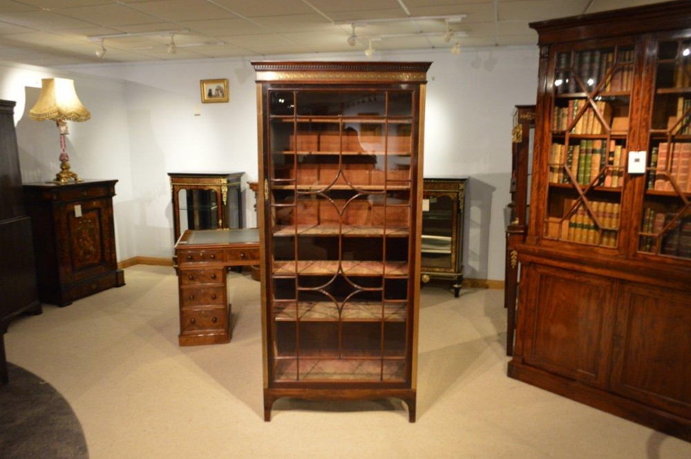 A fine quality brass inlaid rosewood Victorian Period display cabinet by Collinson & Lock of London. 