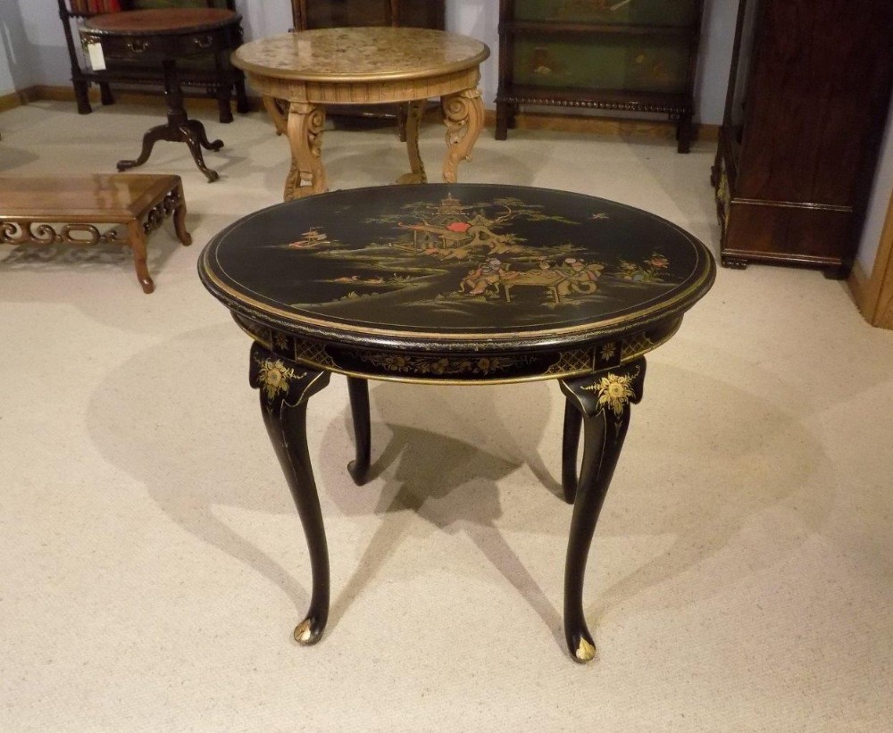 A chinoiserie lacquered Edwardian Period antique games table
