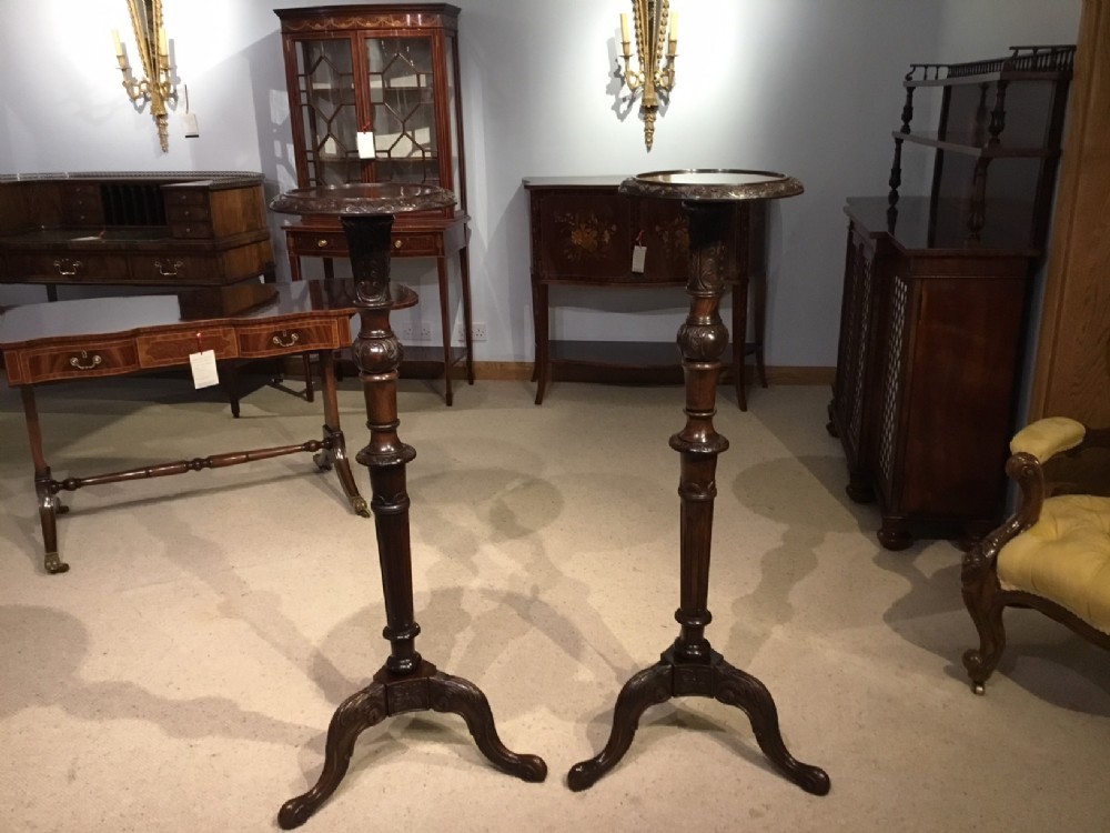 A fine quality pair of mahogany Edwardian Period Chippendale Revival torcheres