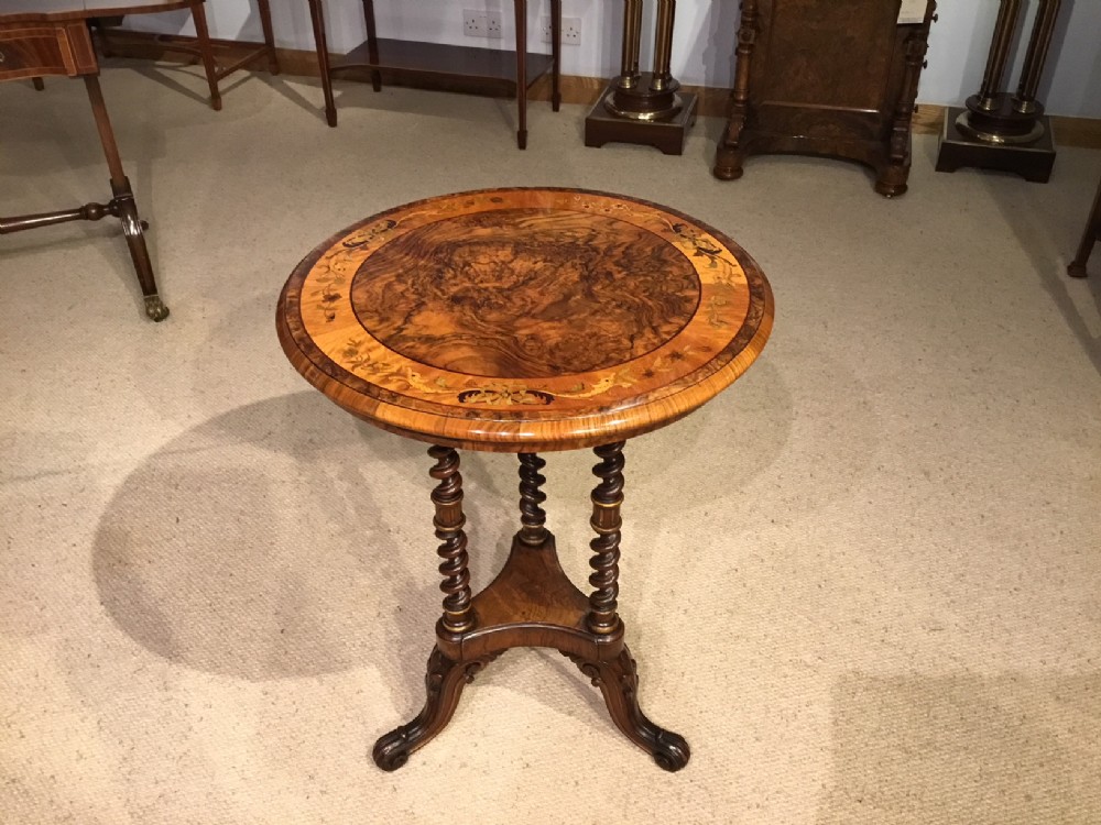 A superb quality burr walnut &  marquetry inlaid Victorian Period circular wine table