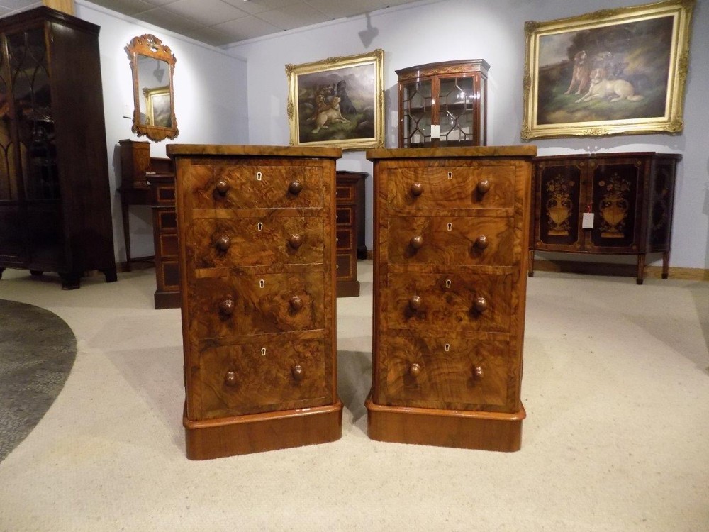 A good pair of burr walnut Victorian Period antique bedside cabinets