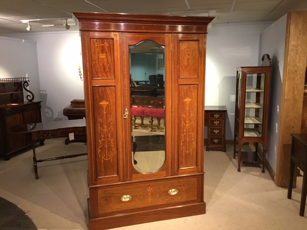 A fine quality marquetry inlaid Edwardian Period wardrobe