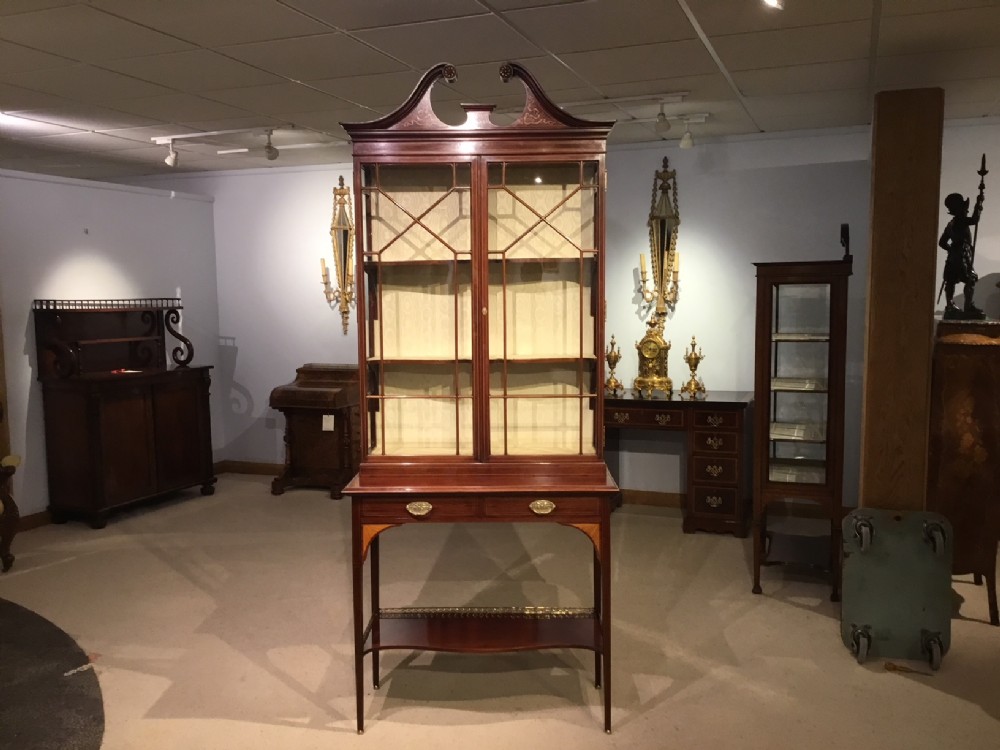 A fine quality mahogany inlaid Edwardian Period display cabinet by Shapland & Petter of Barnstaple