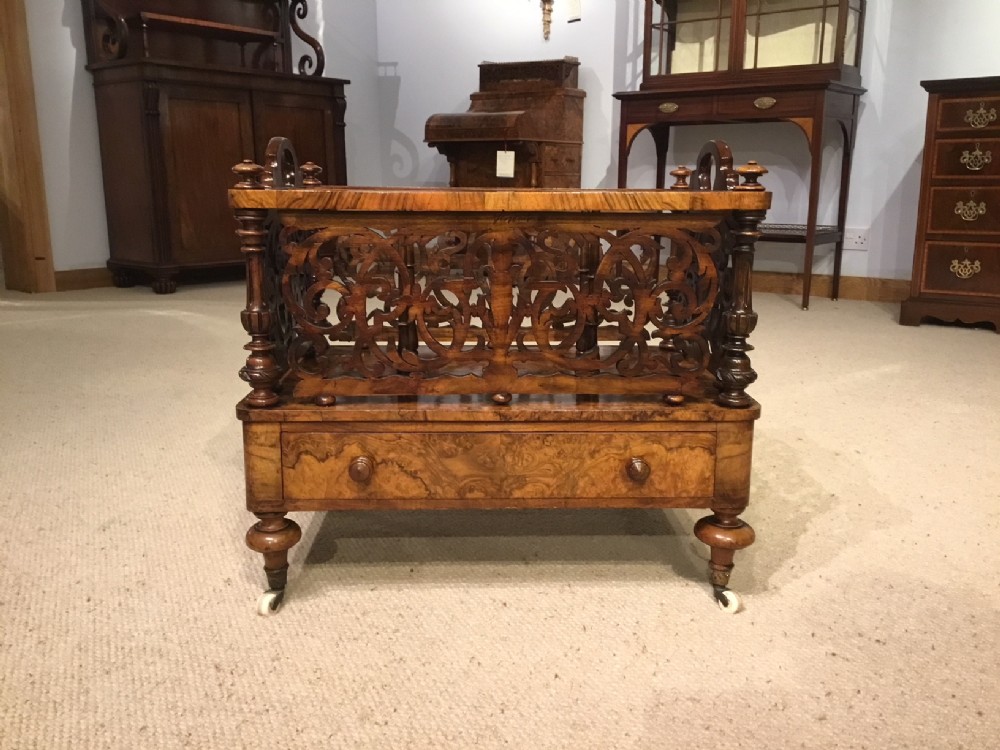 A beautiful burr walnut Victorian Period antique canterbury
