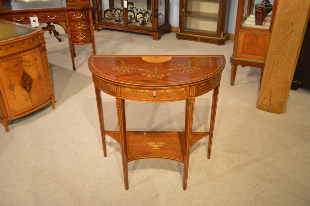 A mahogany inlaid Edwardian Period Demi lune side table