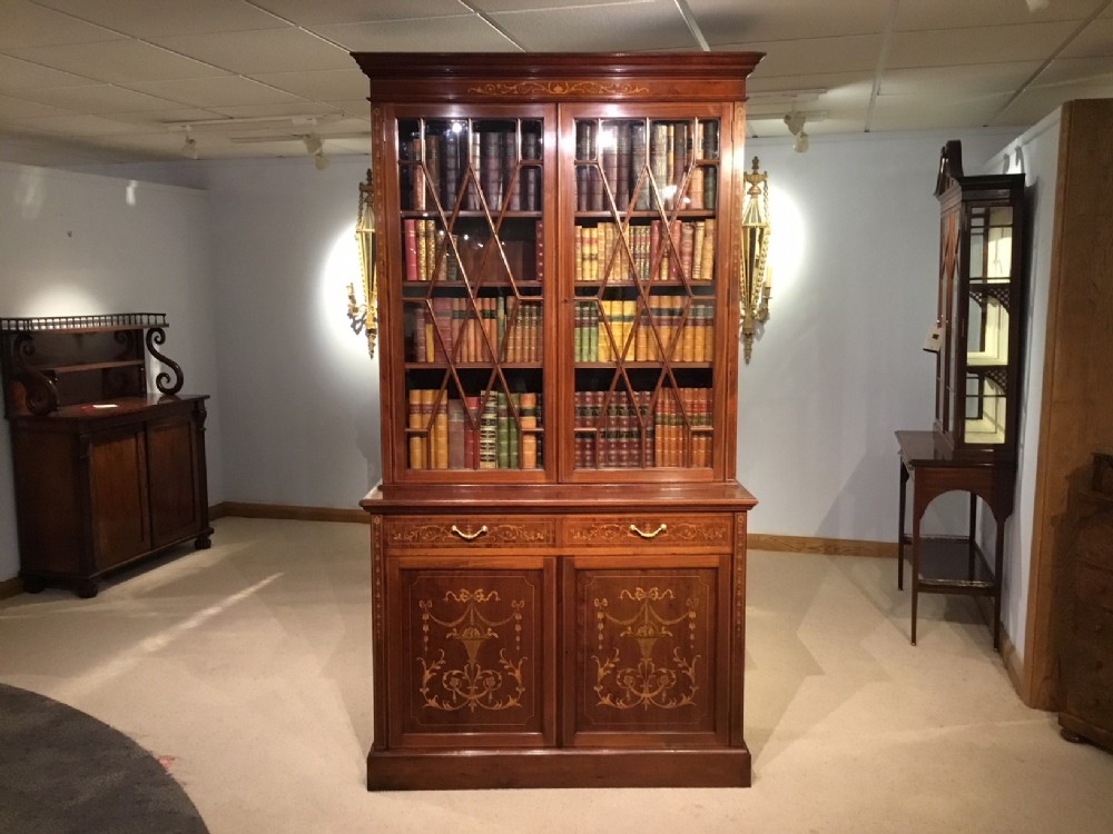 A Superb quality marquetry inlaid Edwardian Period antique bookcase
