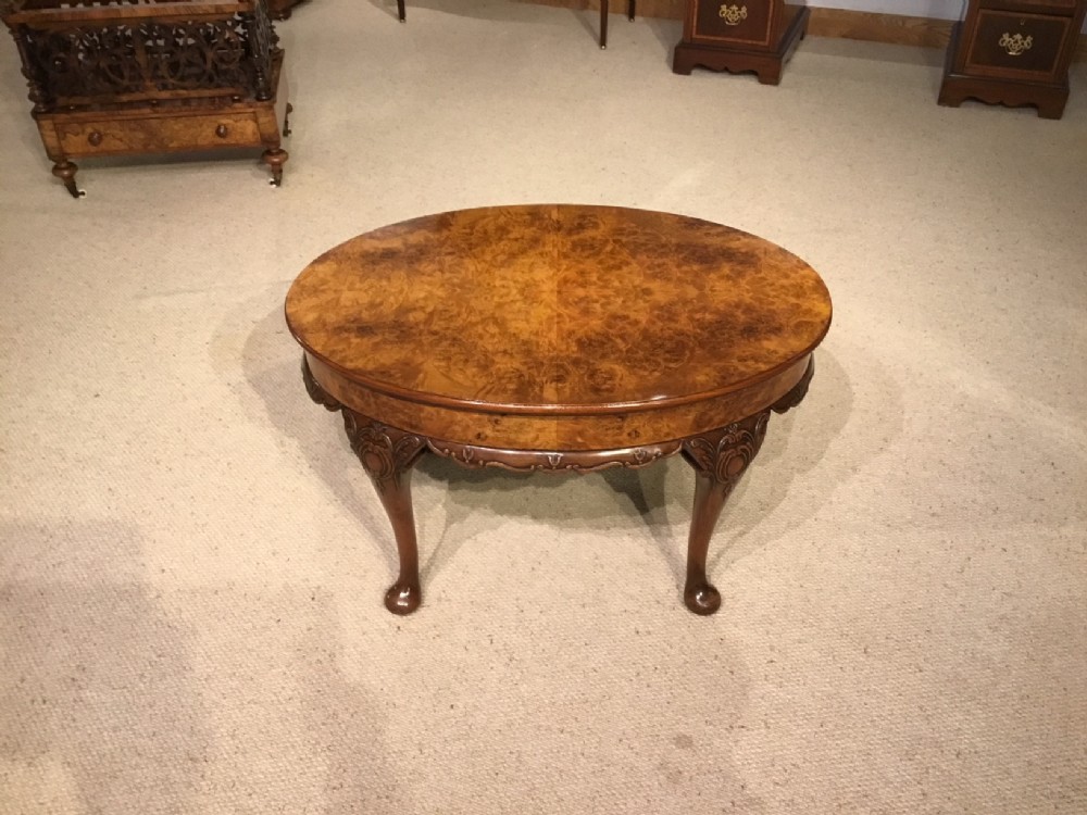A burr walnut 1920s Period oval coffee table