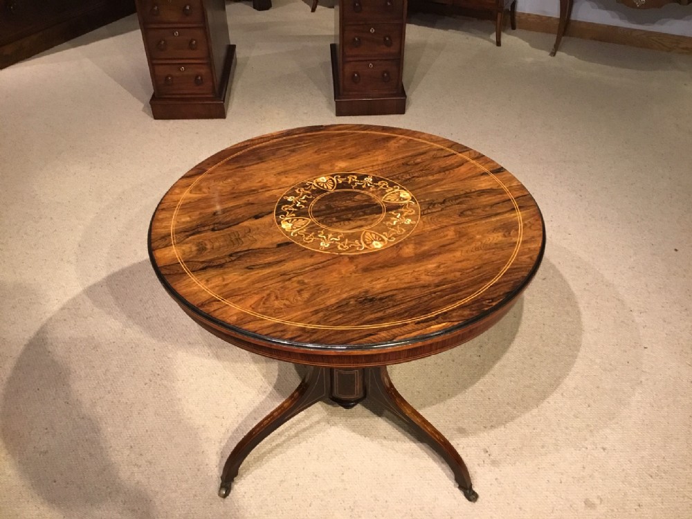 A rosewood marquetry inlaid Victorian Period antique occasional table