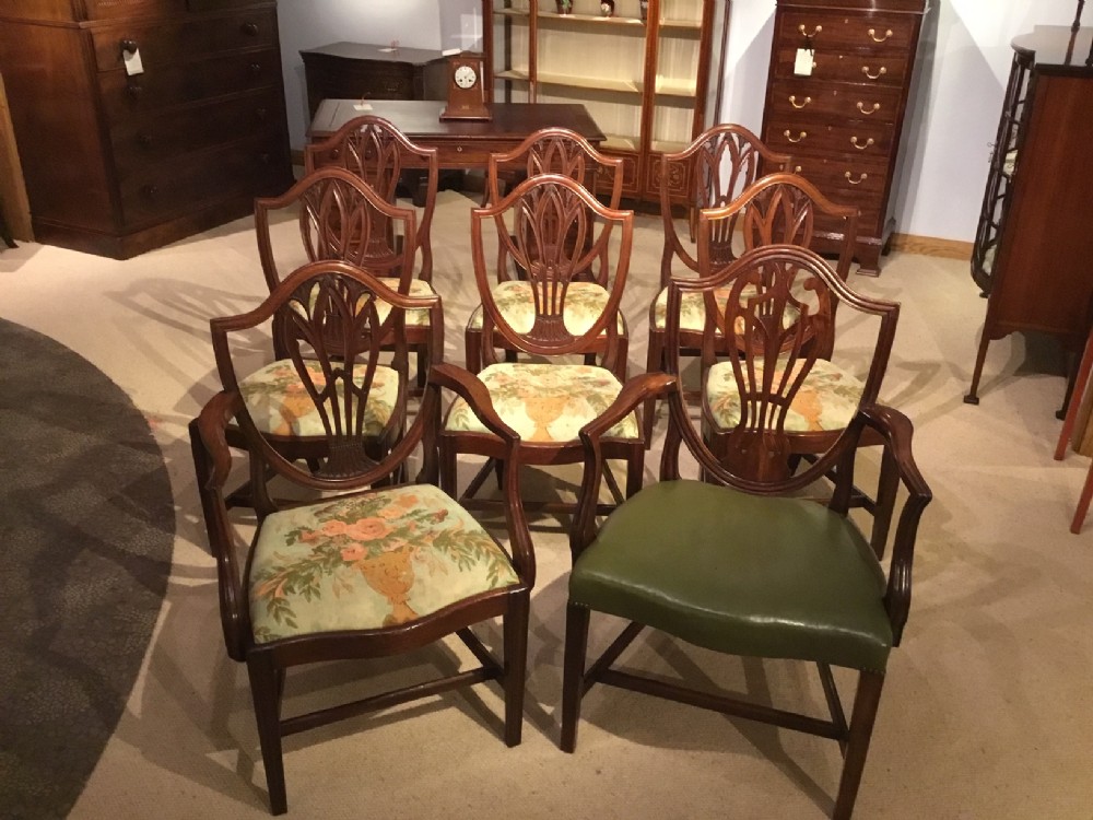 A Good Set Of 8 Mahogany George III Period Antique Dining Chairs 