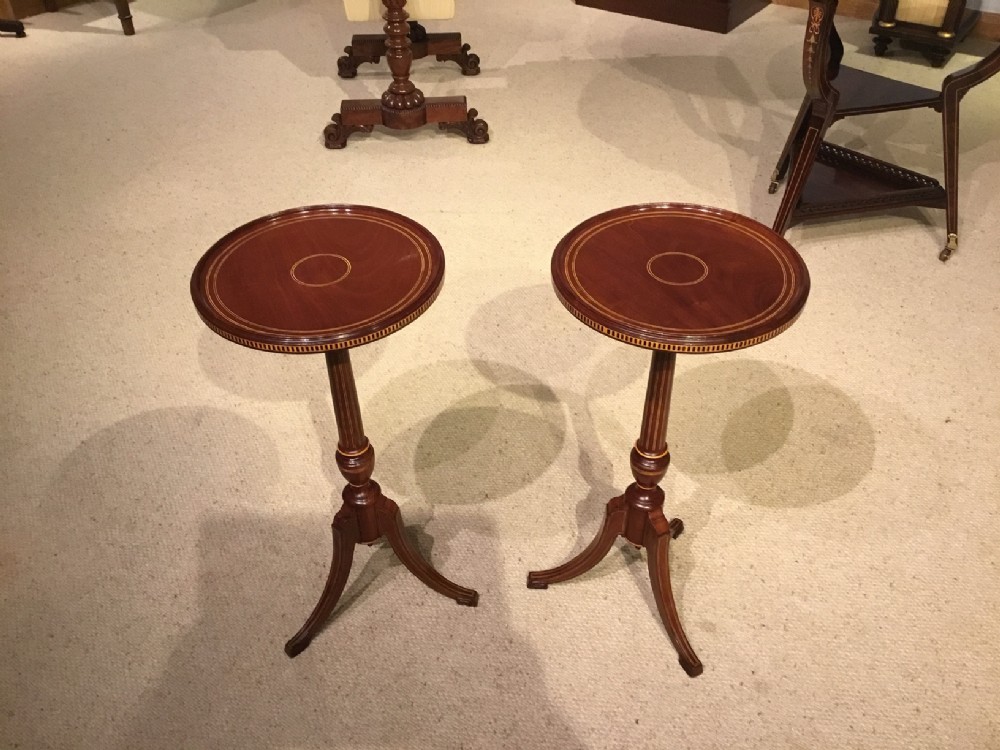 A fine quality pair of mahogany inlaid Edwardian Period wine tables