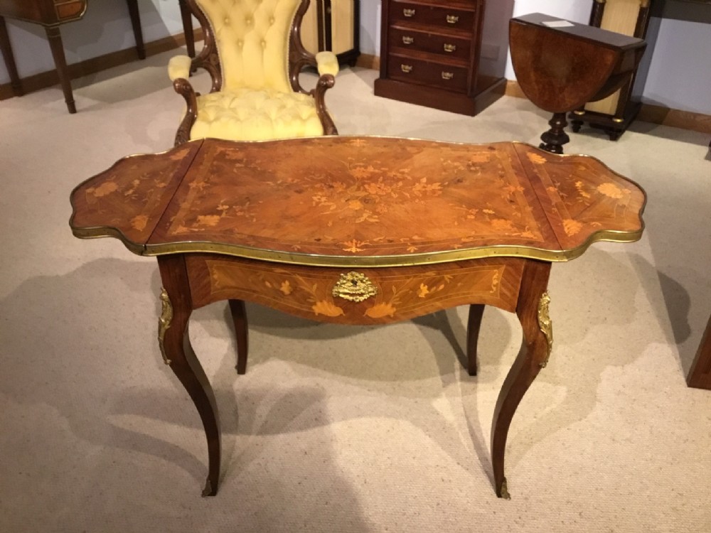 A Late 19th Century rosewood & floral marquetry inlaid French drop leaf table