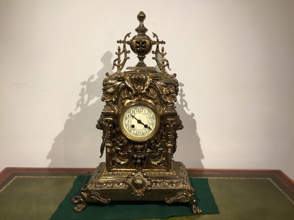 A large Late 19th Century French brass mantle clock.