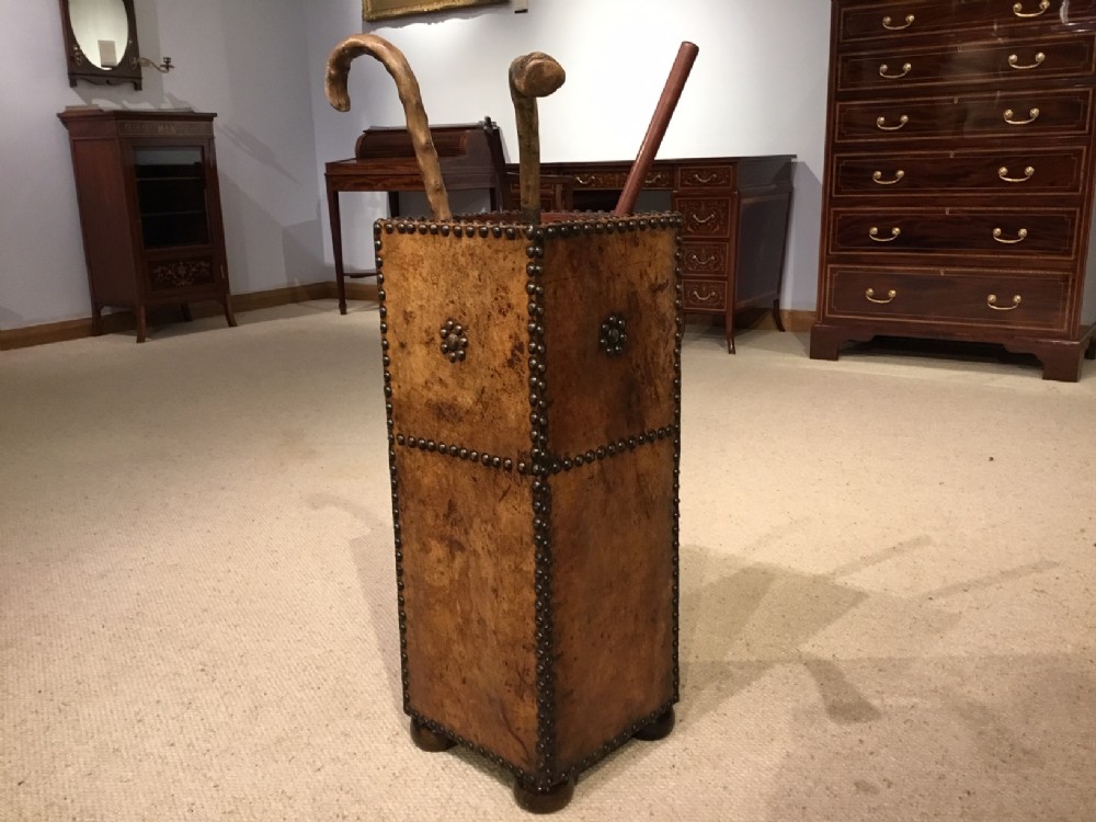 A charming 1920s Period leather brass studded umbrella/stick stand