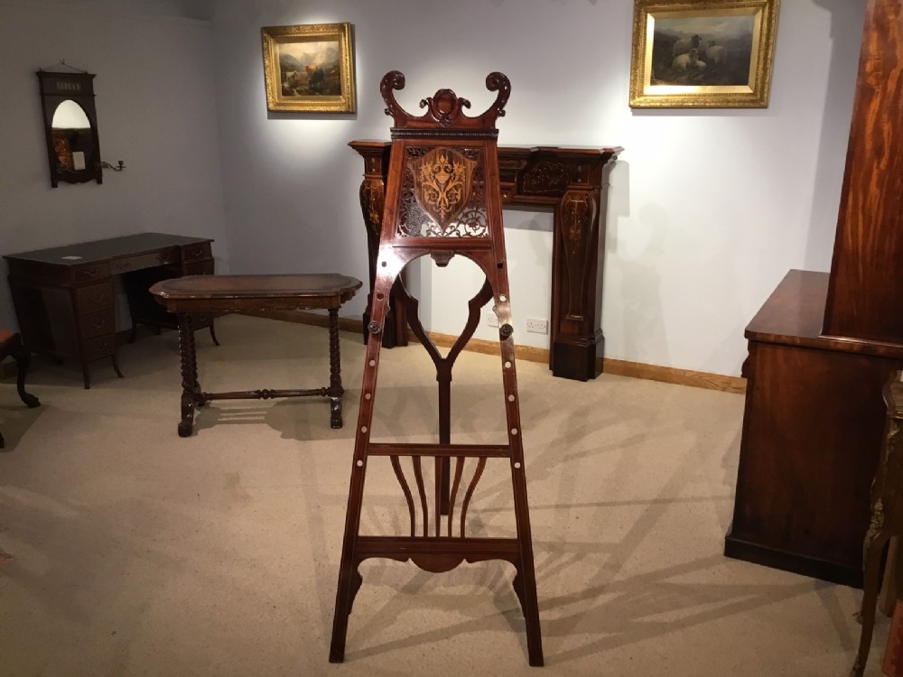 A fine quality mahogany inlaid Edwardian Period easel