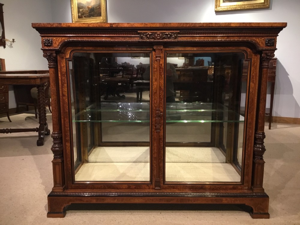 A good quality Victorian Period burr walnut two door display cabinet