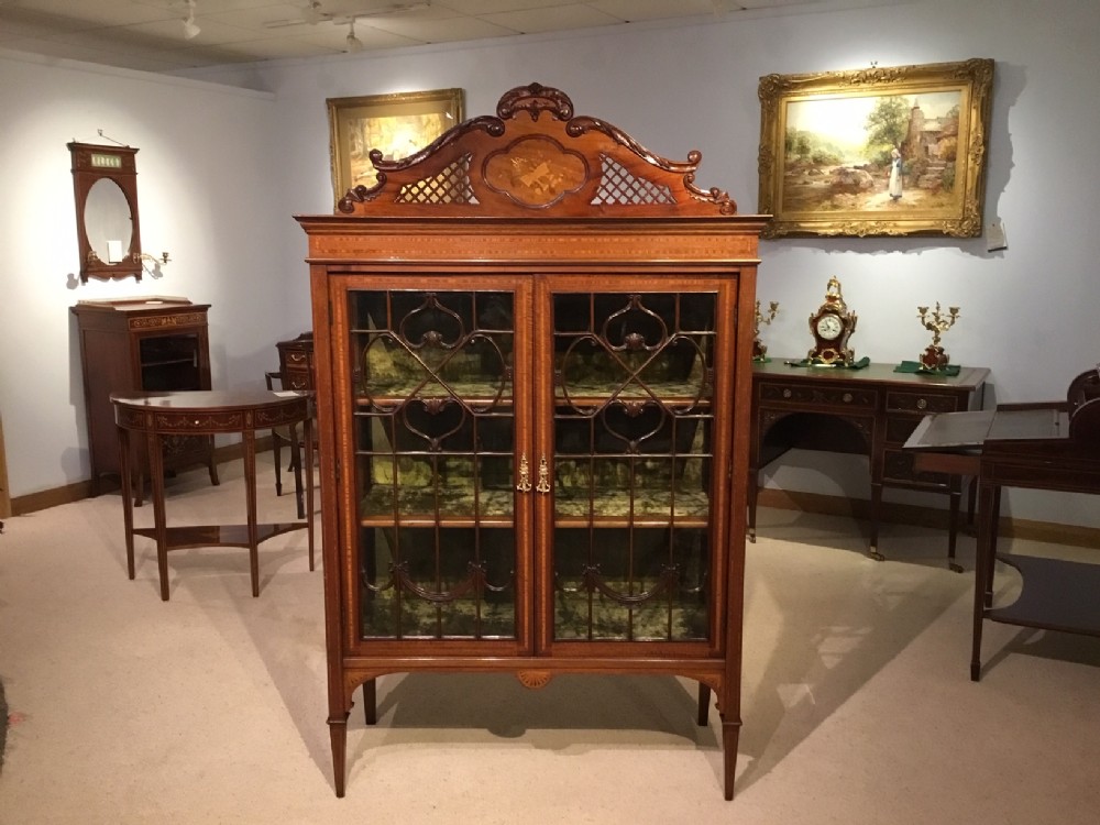 A superb quality mahogany inlaid Edwardian Period china cabinet