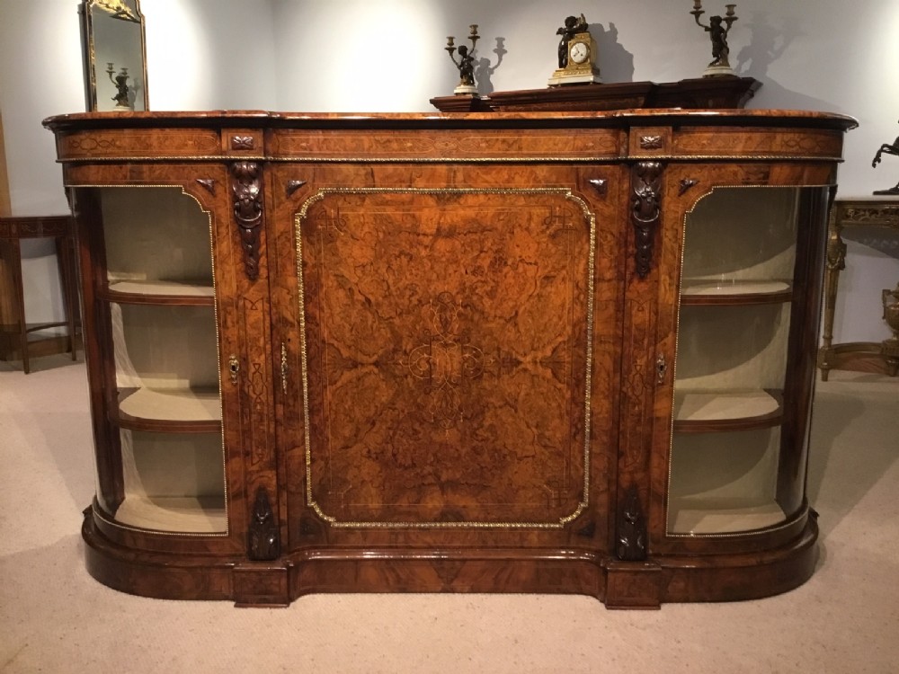 A burr walnut & marquetry inlaid Victorian Period credenza