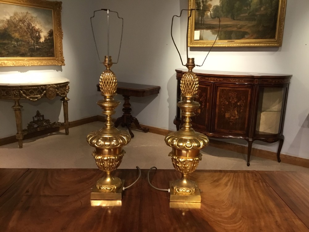 A pair of 1930s Period gilt brass lamps