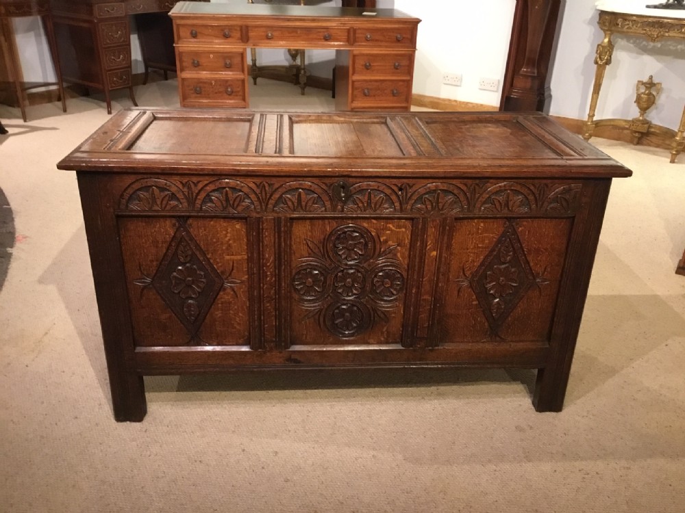 An oak Late 17th Century three panelled coffer