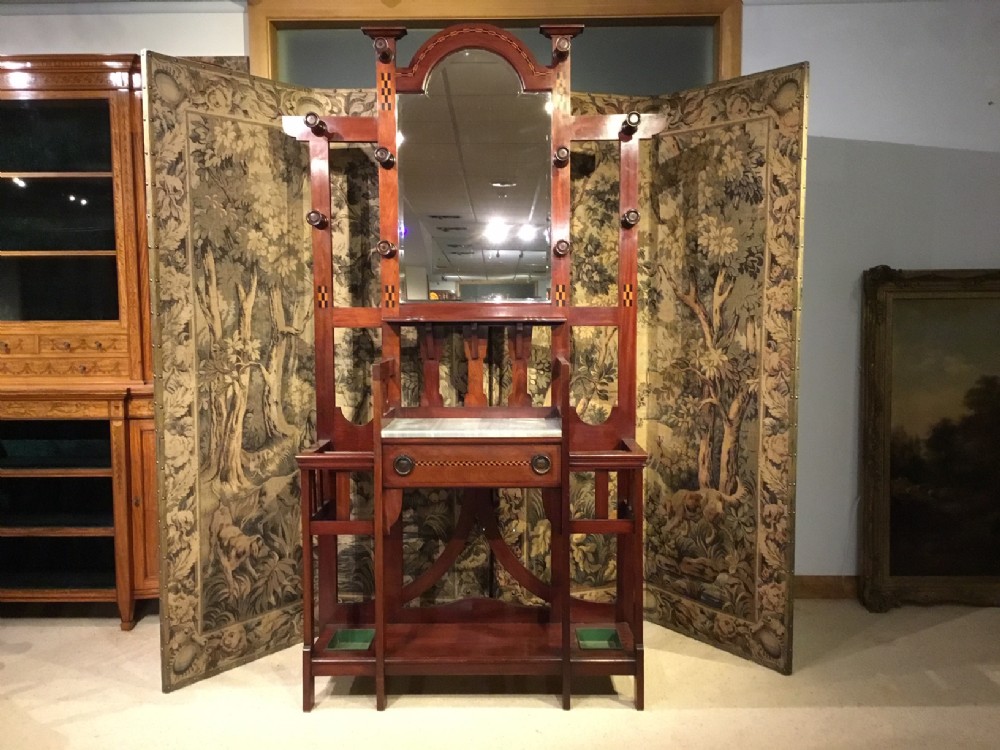 A mahogany inlaid Arts & Crafts Period hall stand