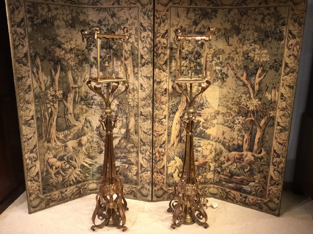 A Pair of brass and copper Arts & Crafts Period Antique Lamps
