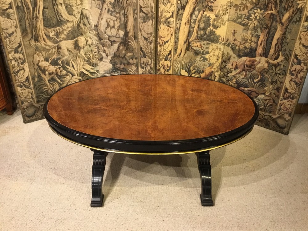 A Fine Quality Victorian Aesthetic Period amboyna and ebony antique coffee table