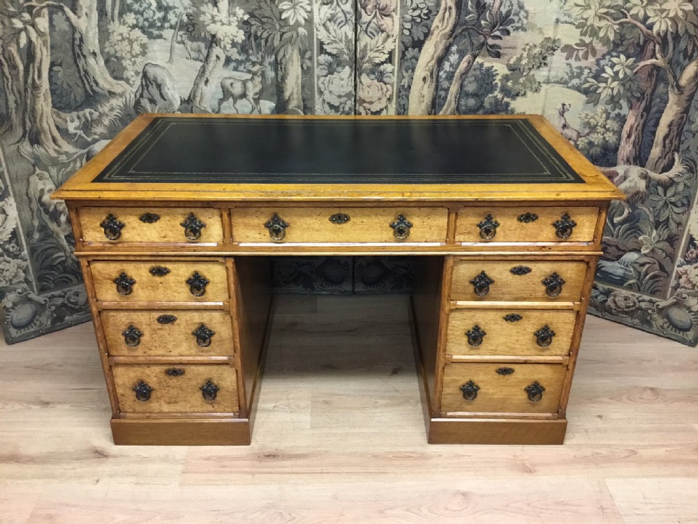 A lovely Victorian Period Gothic Revival oak antique pedestal desk
